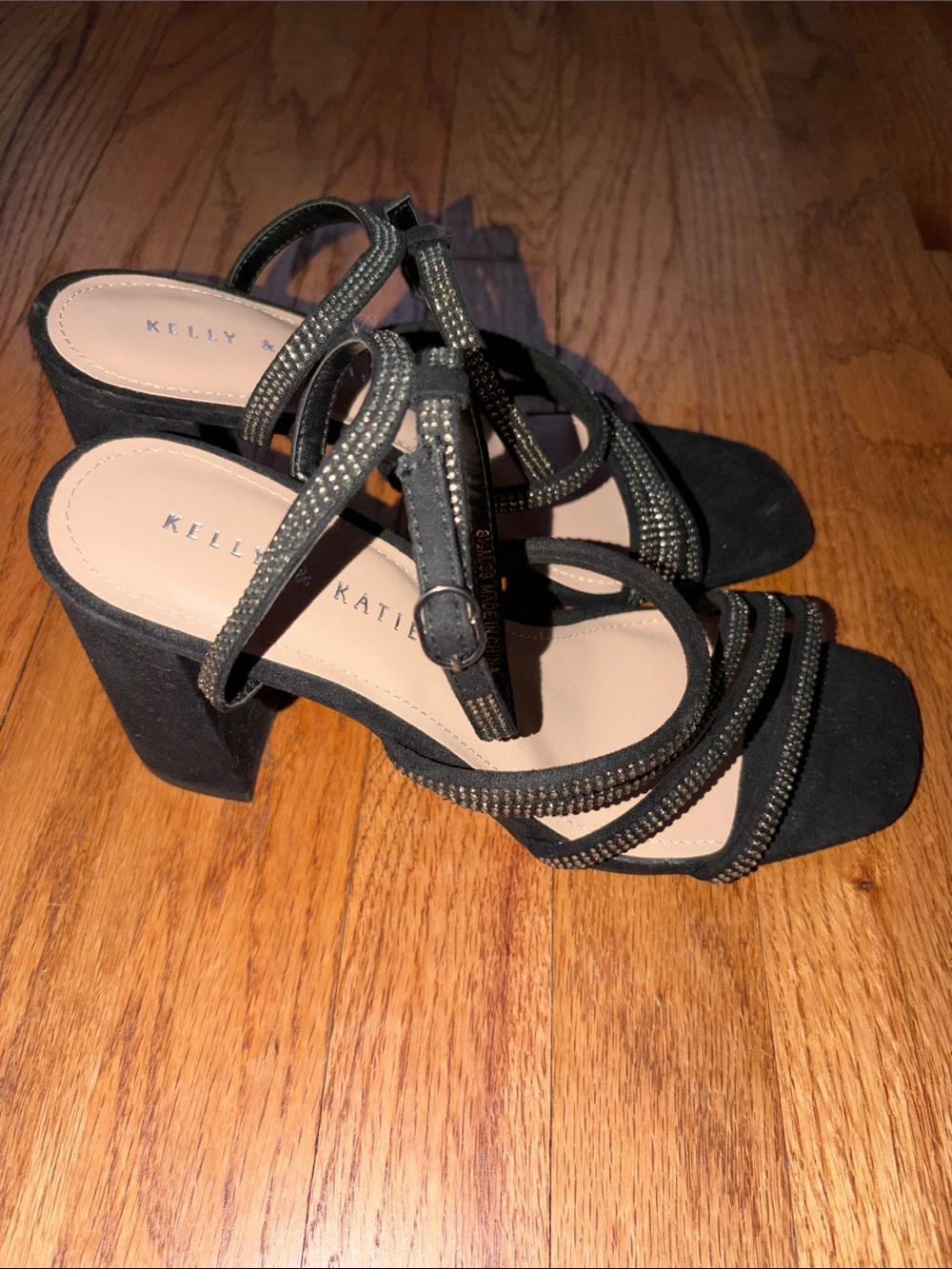 Kelly & Katie Black Rhinestone Strappy Block Heels